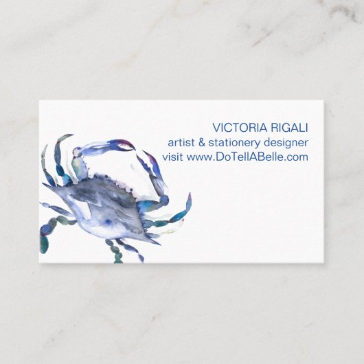 Carte De Visite Océan Thème Crabe Bleu Plage Aquarelle Côte (Devant)