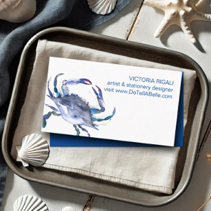 Carte De Visite Océan Thème Crabe Bleu Plage Aquarelle Côte