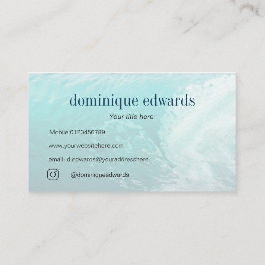 Carte De Visite Ocean Wave Blue Moderne Monogramme élégant (Dos)