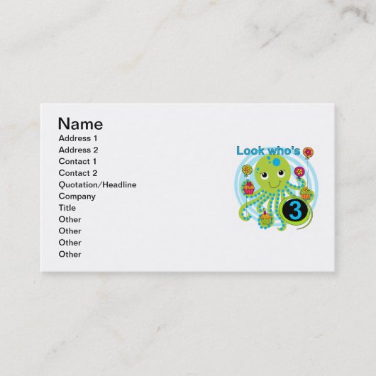 Carte De Visite Octopus 3e anniversaire T-shirts et cadeaux (Devant)