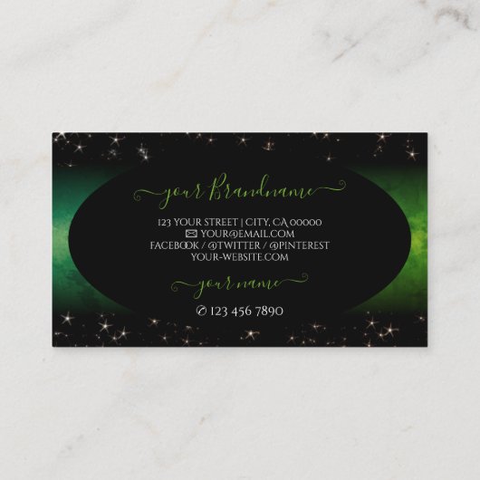 Carte De Visite Oeil Capture Vert Parties scintillant noire Étoile (Dos)
