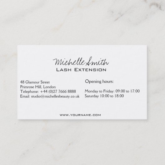 Carte De Visite Oeil long cils Lash icône d'extension (Dos)