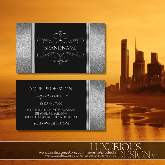 Carte De Visite Oeil qui frappe Parties scintillant d'argent noir 