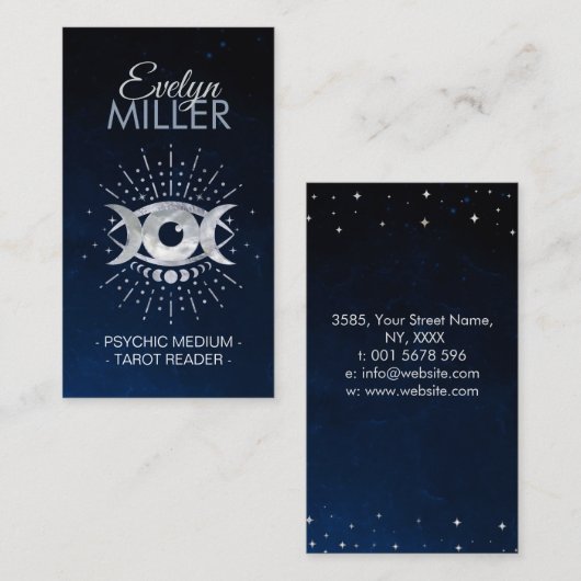 Carte De Visite Oeil - Triple Lune en argent et Pearl (Devant / Derrière)