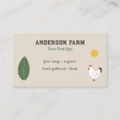 Carte De Visite Oeufs frais de ferme - Poulet, soleil et feuille (Devant)