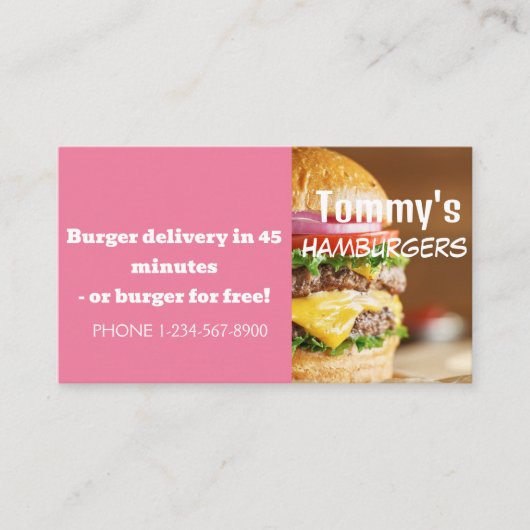 Carte De Visite Offre de remise de livraison de hamburger (Devant)