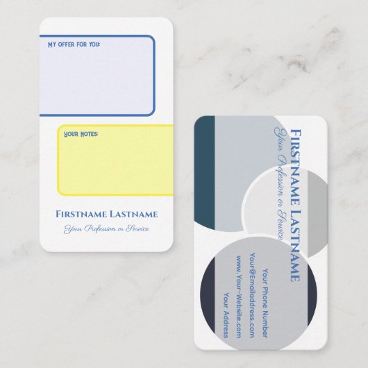 Carte De Visite Offre personnelle interactive et notes client (Devant / Derrière)