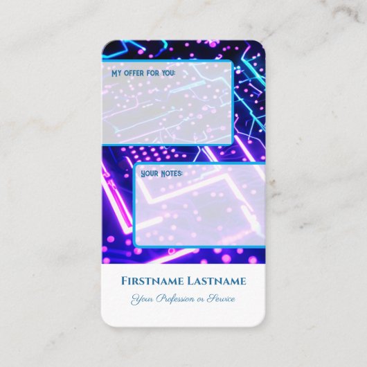 Carte De Visite Offre personnelle interactive et notes client neon (Devant)