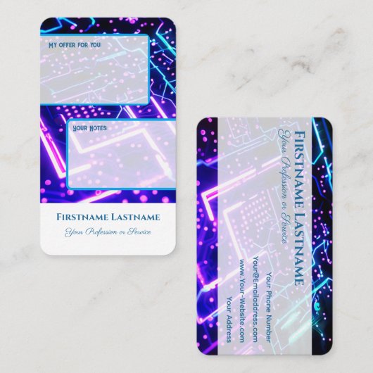 Carte De Visite Offre personnelle interactive et notes client neon (Devant / Derrière)