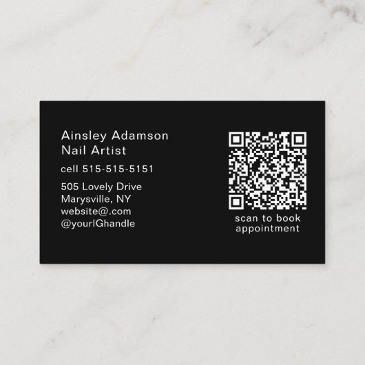 Carte De Visite Oh So Pretty Nail Artist Script Photo QR Code (Dos)