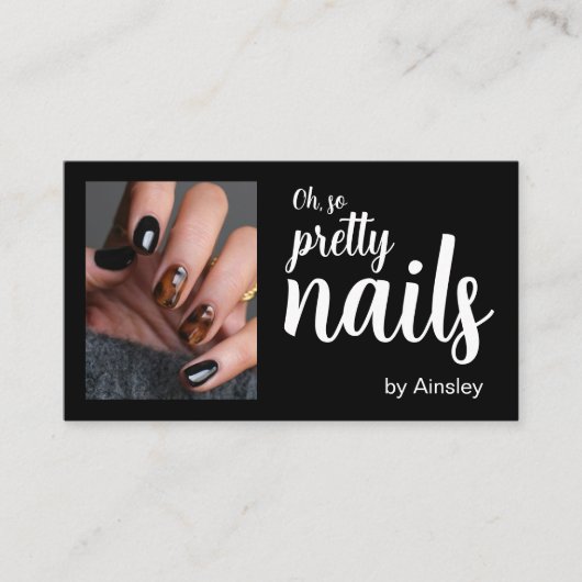 Carte De Visite Oh So Pretty Nail Artist Script Photo QR Code (Devant)