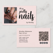 Carte De Visite Oh So Pretty Nails Pink Photo QR Code Social Icon  (Devant / Derrière)