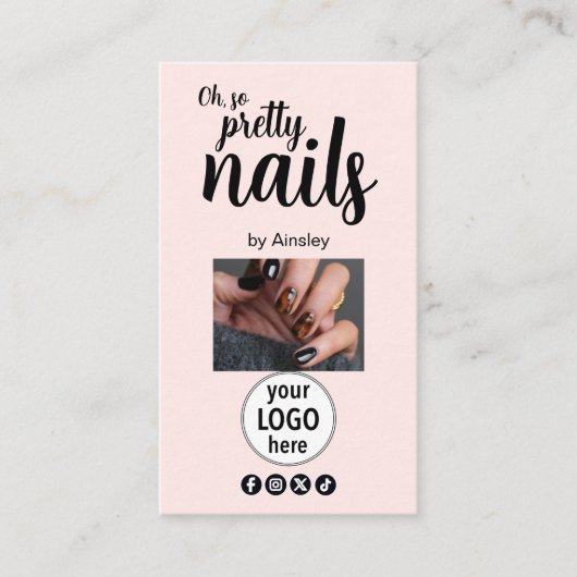 Carte De Visite Oh So Pretty Nails Rose Logo Code QR Social (Devant)