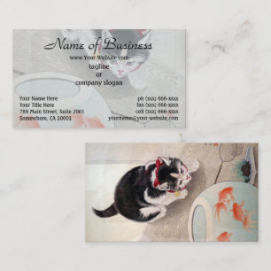 Carte De Visite Ohara Koson Chat & Bol à Poissons en Or Peinture J
