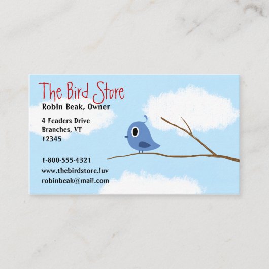 Carte De Visite Oiseau bleu sur une branche d'arbre avec ciel nuag (Devant)