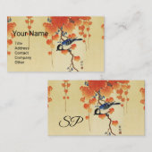 Carte De Visite Oiseau bleu Tit, Branche de Paulownia, Feuilles ro (Devant / Derrière)