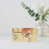 Carte De Visite Oiseau bleu Tit, Branche de Paulownia, Feuilles ro (Debout devant)