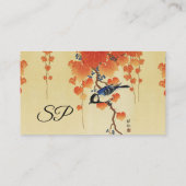 Carte De Visite Oiseau bleu Tit, Branche de Paulownia, Feuilles ro (Dos)