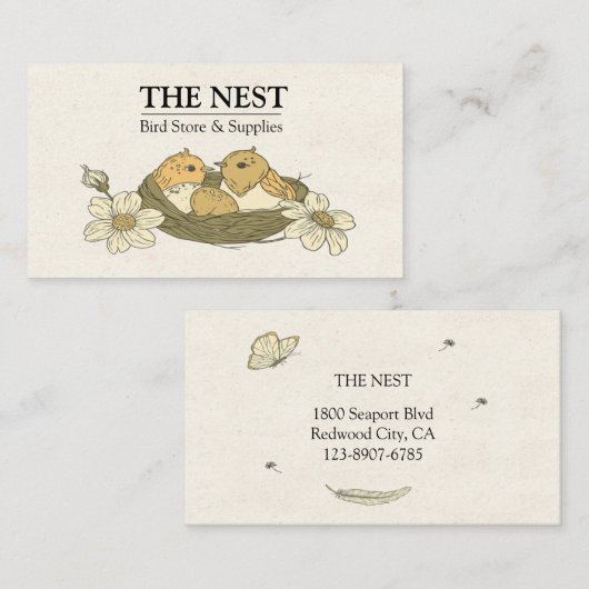Carte De Visite Oiseau Dans Le Nid (Devant / Derrière)