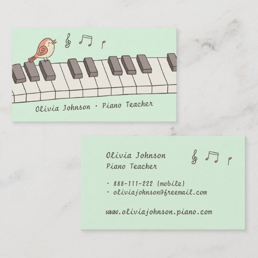 Carte De Visite Oiseau de chant sur le professeur de piano de (Devant / Derrière)