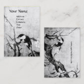 Carte De Visite OISEAU DE PRINTEMPS SUR L'ARBRE FLEURIER noir et b (Devant / Derrière)