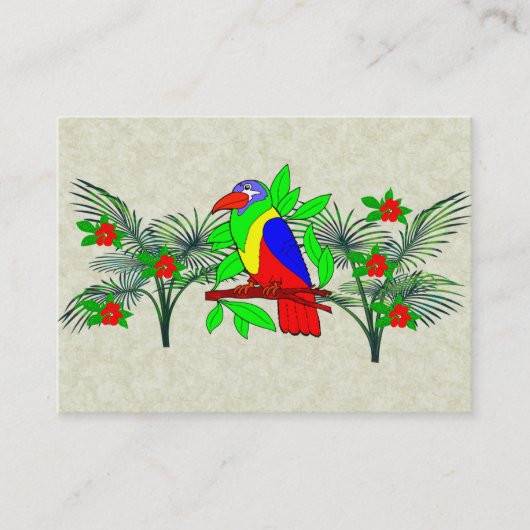 Carte De Visite Oiseau et fleurs tropicaux (Devant)