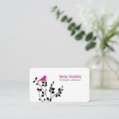 Carte De Visite Oiseau noir et rose lunaire (Debout devant)