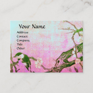 Carte De Visite OISEAU PRINTANIER, rose violet, bleu, marron