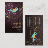Carte De Visite Oiseau rétro sur une branche + merlot (Devant / Derrière)