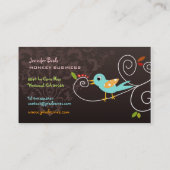 Carte De Visite Oiseau rétro sur une branche + merlot (Dos)