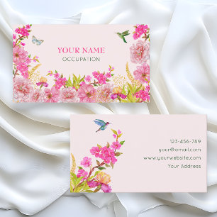 Carte De Visite Oiseau tropical aquarelle florale rose 