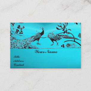 Carte De Visite OISEAUX AMOUR MARIAGE / PAONS Noir Bleu Turquoise