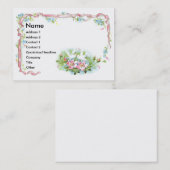 Carte De Visite Oiseaux blancs, ruban rose et roses sauvages (Devant / Derrière)