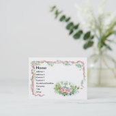 Carte De Visite Oiseaux blancs, ruban rose et roses sauvages (Debout devant)