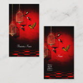 Carte de visite Oiseaux en cage rouge doré (Devant / Derrière)