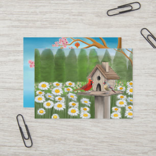 Carte De Visite oiseaux et arbres avec lanternes