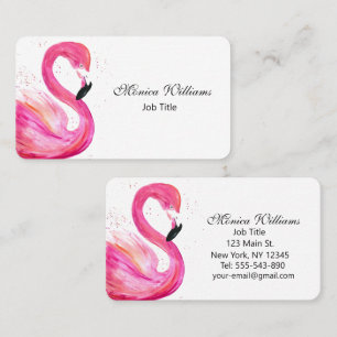 Carte De Visite Oiseaux flamants aquarelle rose tropical