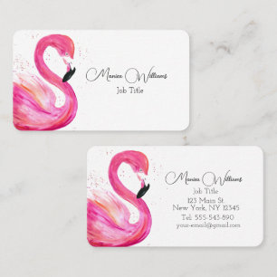 Carte De Visite Oiseaux flamants aquarelle rose tropical