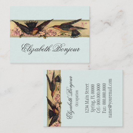 Carte De Visite Oiseaux rencontrant des fleurs de ressort de (Devant / Derrière)