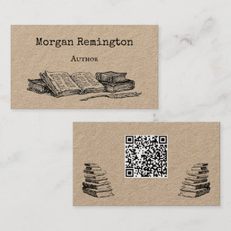 Carte De Visite Old Books and Quill Author Writer Librarian QR