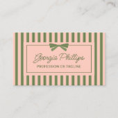 Carte De Visite Olive Blush Stripes & Bow Retro (Devant)