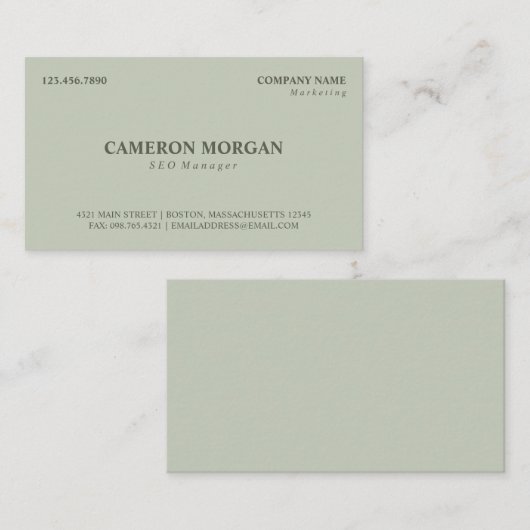 Carte De Visite Olive Green Basic Professionnel (Devant / Derrière)