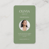 Carte De Visite Olive Green & Creamy Ivory Photo Social QR Code (Devant)