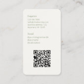 Carte De Visite Olive Green & Creamy Ivory Photo Social QR Code (Dos)