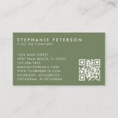 Carte De Visite Olive Green Elegant Custom Company Logo QR Code (Dos)