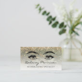 Carte De Visite Olive Green Gold Marble Eyes QR Code Microblading (Debout devant)