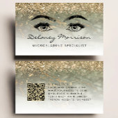 Carte De Visite Olive Green Gold Marble Eyes QR Code Microblading