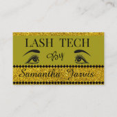 Carte De Visite Olive Green Moderne Eyelash Artiste Shimmer Gold (Devant)