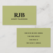 Carte De Visite Olive Green Monogramme initial Nom personnalisé Si (Devant / Derrière)