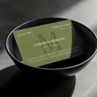 Carte De Visite Olive Green Monogramme Professionnel